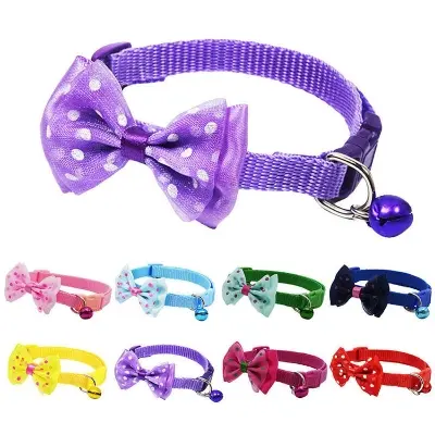Picture of Pet tie Cat Collar Adjustable Dot Prints Doggy Bow Tie With Bell Fashion Pets Necktie Collars Bells and Charms pet supplies Multicolor