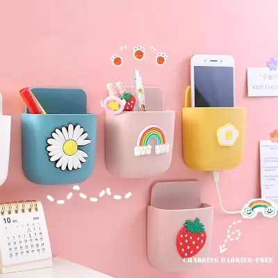 Picture of Mobile Phone Charging Hanging Holder Multifunction Wall Mounted Plug Bracket Remote Control Mounted Storage Box Multicolor