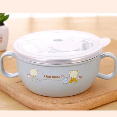 Picture of Cimiva Smart Stainless Steel Cartoon Feeding Bowl with Handles and Spoon for Baby-Random Color Multicolor