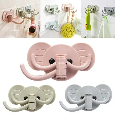 Picture of (4pis) Wall Hooks, Rotary Self-Adhesive Wall Trackless Hook Kitchen Bathroom Door Towel Bag Rack Multicolor
