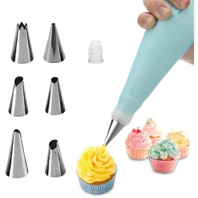 Picture of 6 Piece Cake Decorating Set Frosting Icing Piping Bag Tips with Steel Nozzles, Reusable & Washable Multicolor