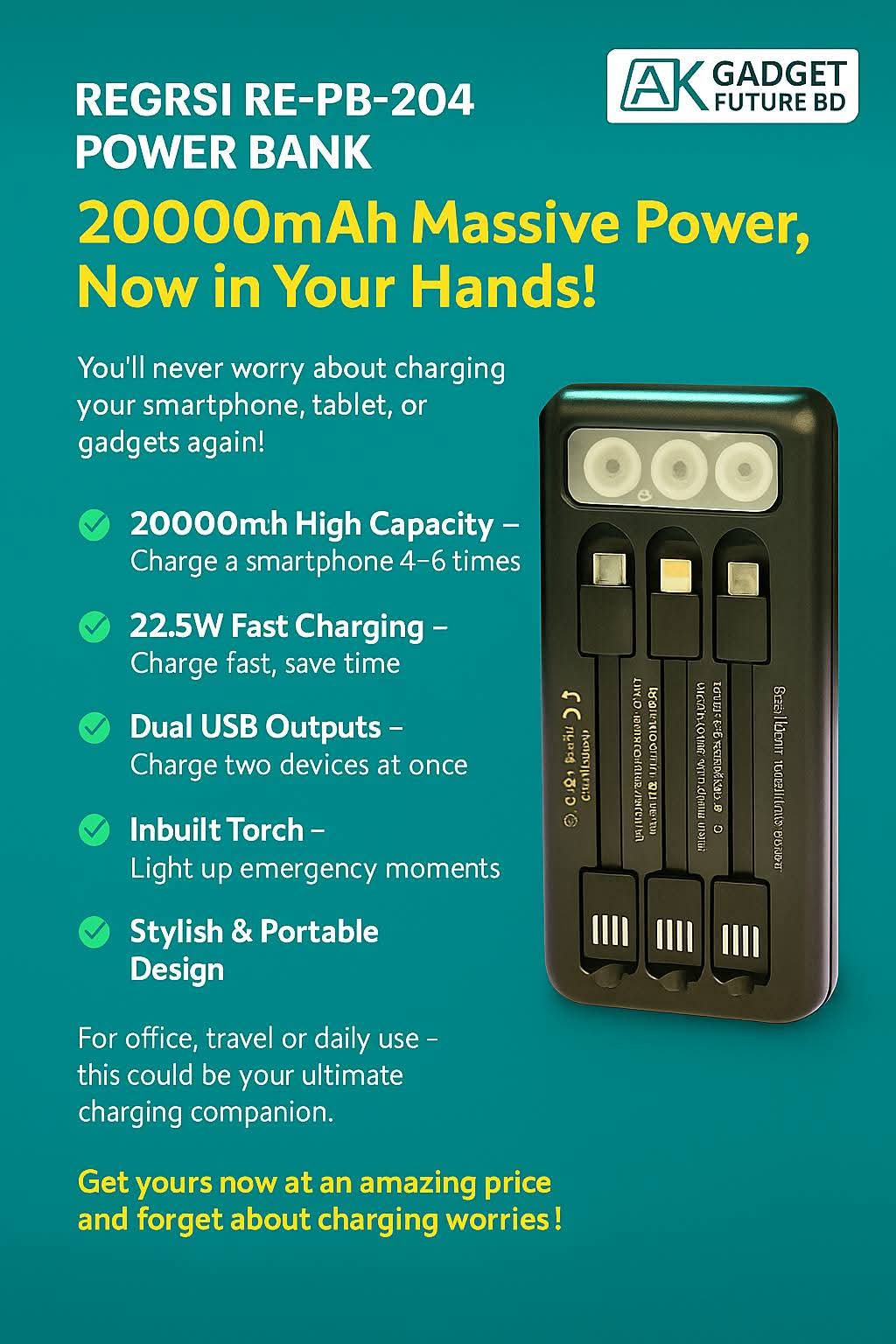 Picture of REGRSI RE‑PB‑204 Power Bank - Black