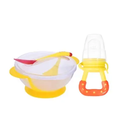 Picture of Toddler Suction Baby Bowl with Heat Sensing Spoon and Fruit Nibbler Pacifier Feeding Set