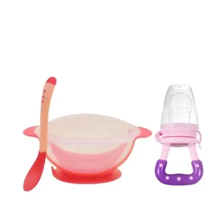 Picture of Toddler Suction Baby Bowl with Heat Sensing Spoon and Fruit Nibbler Pacifier Feeding Set