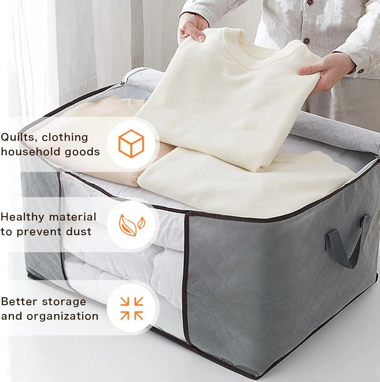 Picture of Winter Cloths Storage Organizer Bags. Blankets Cover, Cloth Organizer, Winter Wardrobe Storage Organizer Multicolor