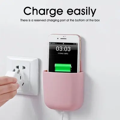 Picture of 1 Pcs Mobile Phone Charging Hanging Holder Multifunction Wall Mounted Plug Bracket Remote Control Mounted Storage Box Bathroom Hanging Holder Multicolor