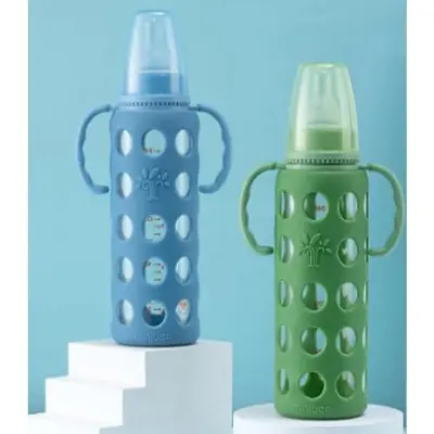 Picture of Minitree 240ml Glass Feeding Bottle Milk Feeder With  Silicone Cover Multicolor