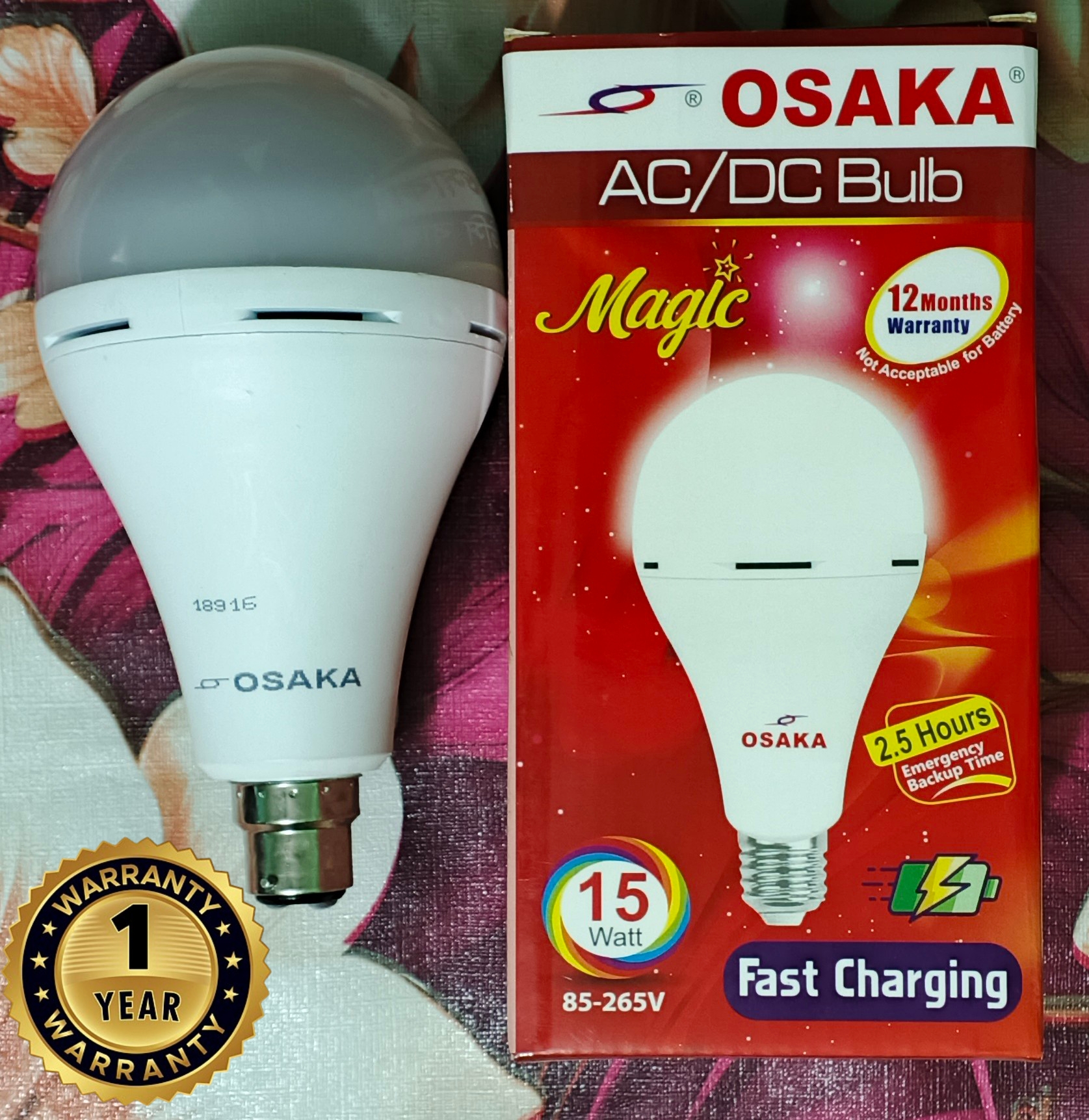 Picture of OSAKA 15 Watt ACDC Backup LED ECO Bulb Emergency White Lamp without Electricity 1 Year Warranty 15W AC/DC