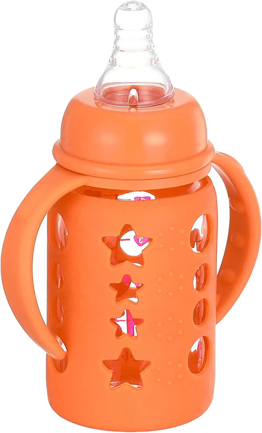 Picture of 120 ml Little Fish Glass Baby Bottle with Handles and Silicone Cover Multicolor