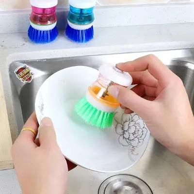 Picture of Kitchen Plastic Scrubber Liquid Soap Dispensing Cleaner Palm Multicolor