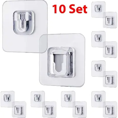 Picture of 10Pair Double Sided Wall Adhesive Hook Socket Holder Cable Storage Plug Fixing Organize Seamless Waterproof Reusable Multicolor