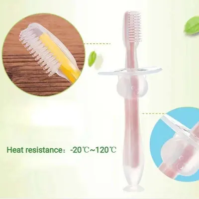 Picture of Baby training silicone three-dimensional milk toothbrush, standing suction cup toothbrush, silicone tongue coating soft bristle brush, bezel safety brush Multicolor