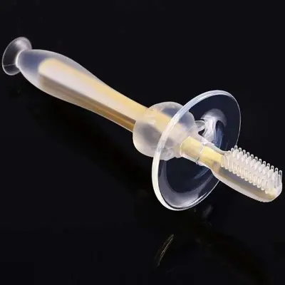 Picture of Baby training silicone three-dimensional milk toothbrush, standing suction cup toothbrush, silicone tongue coating soft bristle brush, bezel safety brush Multicolor