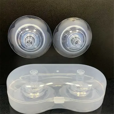 Picture of 1 Pair Nipple Protectors Nipple-style breastfeeding soft silicone nipple protector anti-pain round breast protector two PP box anti-bite shield Multicolor