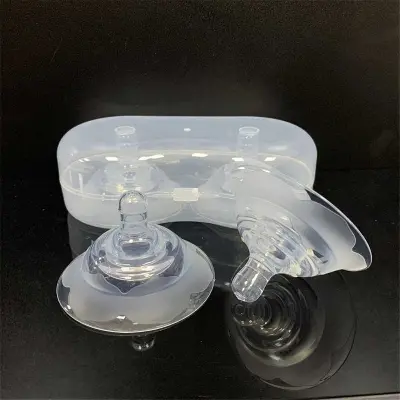 Picture of 1 Pair Nipple Protectors Nipple-style breastfeeding soft silicone nipple protector anti-pain round breast protector two PP box anti-bite shield Multicolor