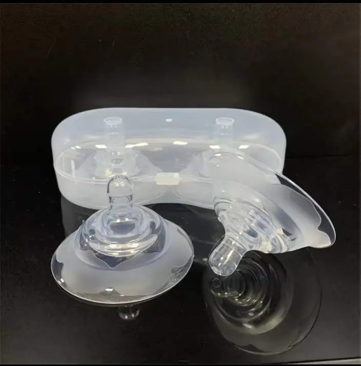 Picture of 1 Pair Nipple Protectors Nipple-style breastfeeding soft silicone nipple protector anti-pain round breast protector two PP box anti-bite shield Multicolor