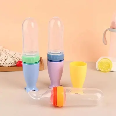 Picture of 90ml Full Silicon Baby Spoon feeding feeder bottle Food Dispensing Spoon