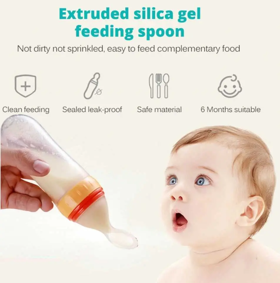 Picture of 90ml Full Silicon Baby Spoon feeding feeder bottle Food Dispensing Spoon
