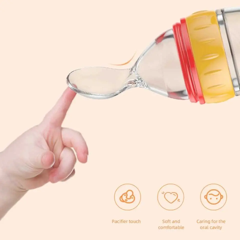 Picture of 90ml Full Silicon Baby Spoon feeding feeder bottle Food Dispensing Spoon