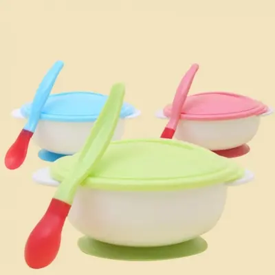 Picture of Baby Toddler Anti Slip Suction Bowl whit Temperature Spoon Lid Feeding Tableware 