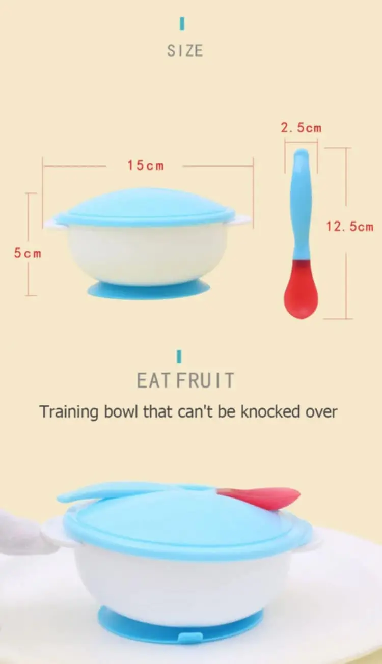 Picture of Baby Toddler Anti Slip Suction Bowl whit Temperature Spoon Lid Feeding Tableware 