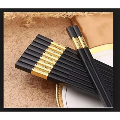 Picture of Goldage 5-Pairs Fiberglass Dishwasher-safe Chopsticks (Golden Age - Gold & Silver) Black