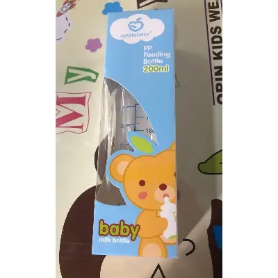 Picture of Apple Bear High Quality Glass Bottle Baby Feeder - 200 ML Multicolor