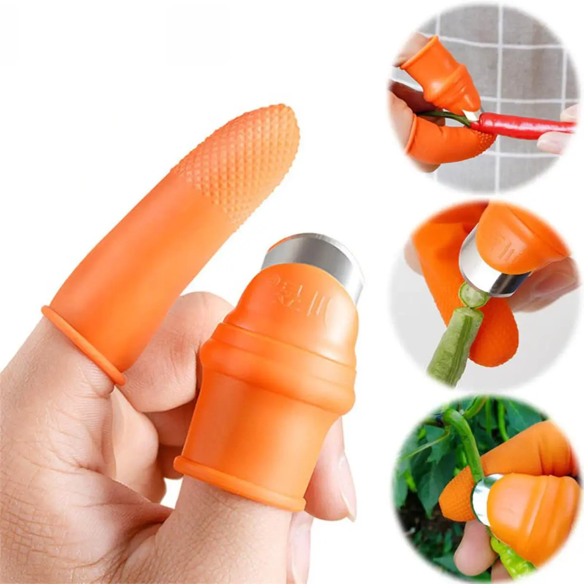 Picture of Silicone Vegetable And Fruits Thumb Cutter Finger cutter 5 in 1 Multicolor