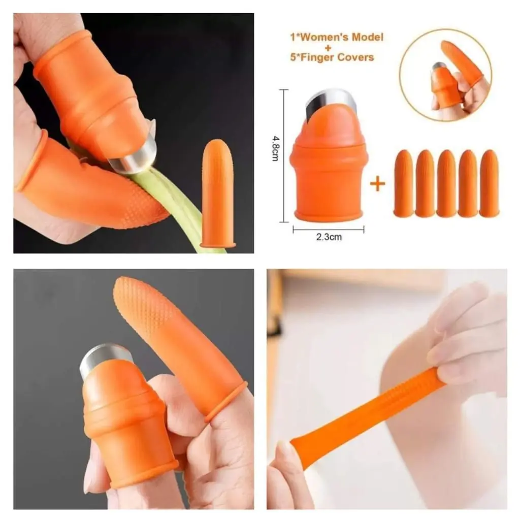 Picture of Silicone Vegetable And Fruits Thumb Cutter Finger cutter 5 in 1 Multicolor