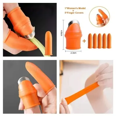 Picture of Silicone Vegetable And Fruits Thumb Cutter Finger cutter 5 in 1 Multicolor