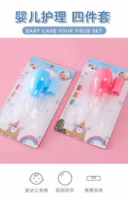 Picture of 4-piece Baby Care Silicone Set Baby Feeder Dropper Feeder Spoon Finger Toothbrush Cleaning Care Set Nasal Aspirator Multicolor
