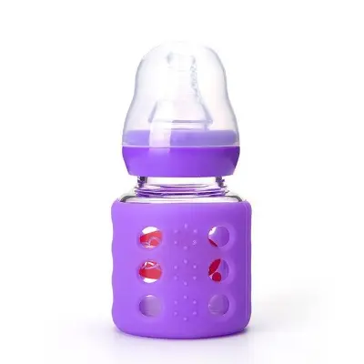 Picture of Baby 60ml Mini Glass Feeding Bottle Milk Water Pacifier Cup BPA-Free Rubber Sleeve Insulation Portable Toddler Feeder Multicolor
