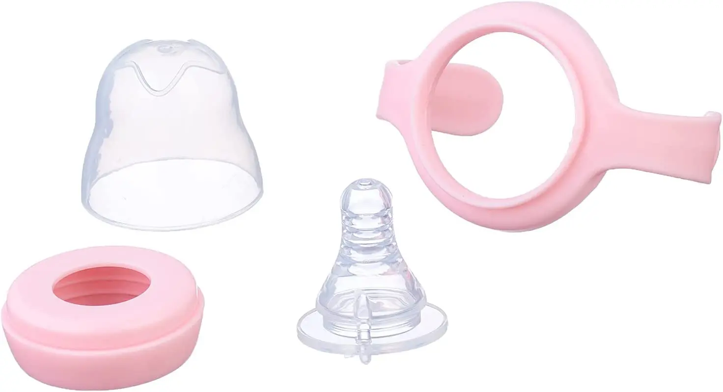 Picture of 120 ml Medium age Babies Glass Feeding Bottle Milk Water Pacifier Cup BPA-Free Rubber Sleeve Insulation Portable Toddler Feeder Multicolor