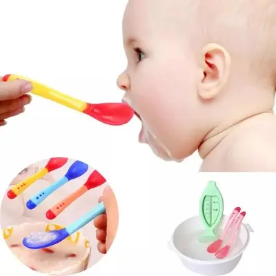 Picture of গরম খাবার থেকে বাচ্চাকে নিরাপদে রাখতে-Heat Sensitive Baby Safety Spoons Heat Sensing Spoon for Kids Boys Girls Silicone Spoon Feeding Baby Spoons Toddler Flatware Multicolor
