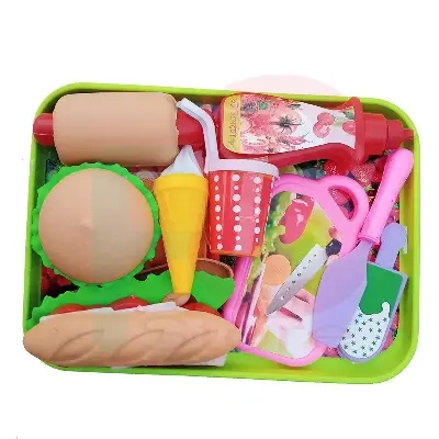 Picture of Baby Fast Food Burger set with tray For kids Baby Play Sets - 10 pcs set Multicolor