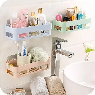 Picture of Wall Mounted Bathroom Rack Bathroom Storage Rack Kitchen Rack Storage Organizer Toilet Shelf Bathroom Organizer Bathroom Accessories Toilet Wall Rack Kitchen Organizer Shampoo Holder Rack Multicolor
