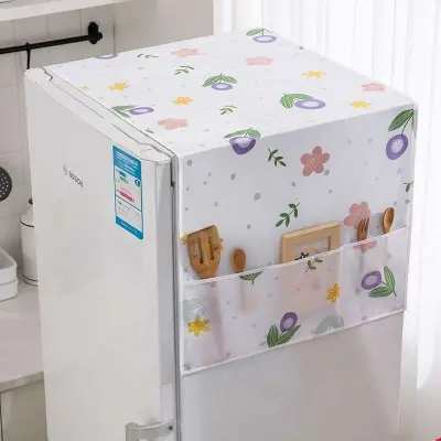 Picture of Double Door Refrigerator Covers Home Cabinet Protection Cover Refrigerator Dust Cover with Pocket Multicolor