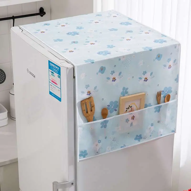 Picture of Double Door Refrigerator Covers Home Cabinet Protection Cover Refrigerator Dust Cover with Pocket Multicolor