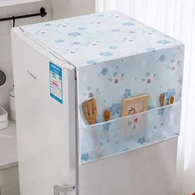 Picture of Double Door Refrigerator Covers Home Cabinet Protection Cover Refrigerator Dust Cover with Pocket Multicolor