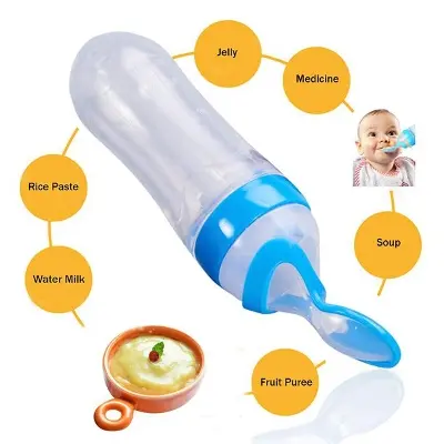 Picture of Silicone Baby Food Dispensing Spoon & Feeder, Travel Baby Training Bottle with Spoon Soft Head Baby Feeding Tools kids