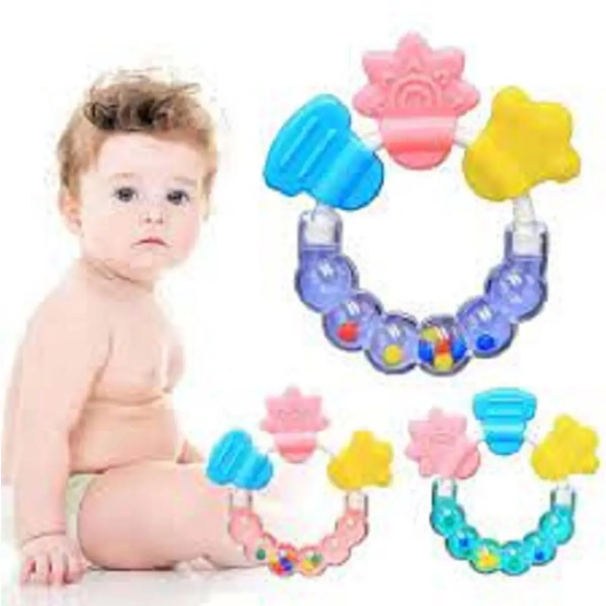 Picture of Lovely Silicone Necklace Teethers With Rattle Teethers Toys Teething Baby Care Safe Acessorios Baby Teether Multicolor