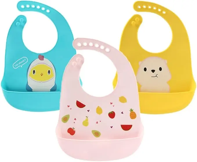 Picture of Cute Baby Bibs Waterproof | Soft Silicone Cartoon Print Baby Feeding Stuff | Dinosaur Kids Girl Boy Adjustable Children Bib