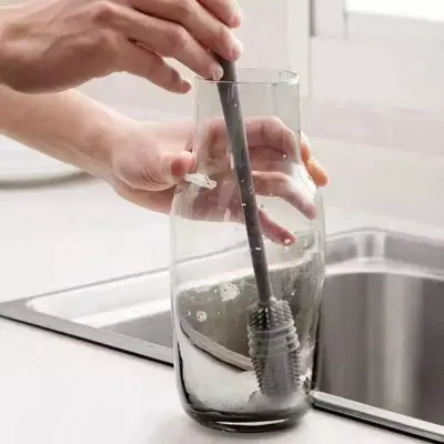 Picture of Silicone Bottle Brush With Long Handle Glass Cleaner For Vase - Kitchen Accessories Grey