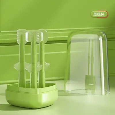 Picture of Silicone Tongue Cleaner + Baby Soft Bristle Toothbrush + U-Shaped Brush, 0-18 Months 3Pcs Set with Box