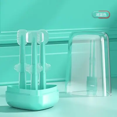 Picture of Baby Soft Bristle Toothbrush + U-Shaped Brush + Silicone Tongue Cleaner, 0-18 Months 3Pcs Set with Box