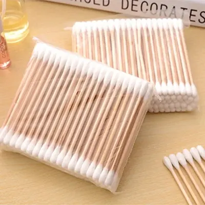Picture of 100pcs Wood Stick Cotton Swab Applicator Q-tip Double Wooden Handle Sturdy 