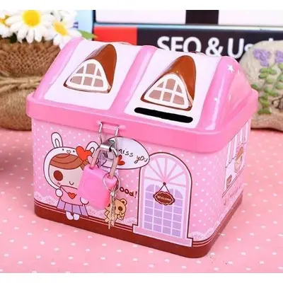 Picture of House Shaped Coin Box with Lock Pink