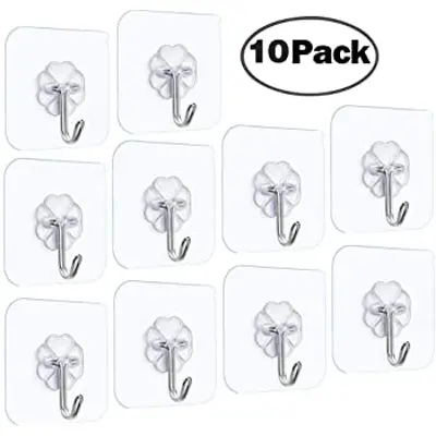 Picture of (10 pis) Transparent Self Adhesive Bathroom Kitchen Door Wall Hooks White