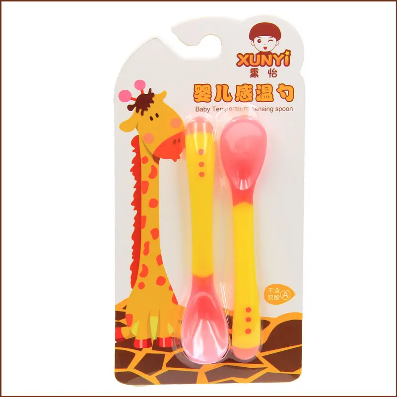 Picture of Baby Temperature Sensing silicone Spoon and Fork for Safety Feeding Spoon + Fork set For Baby Heat Sensing 