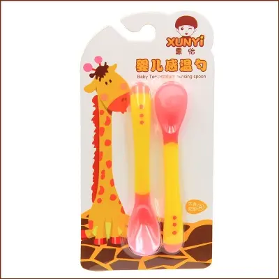 Picture of Baby Temperature Sensing silicone Spoon and Fork for Safety Feeding Spoon + Fork set For Baby Heat Sensing 